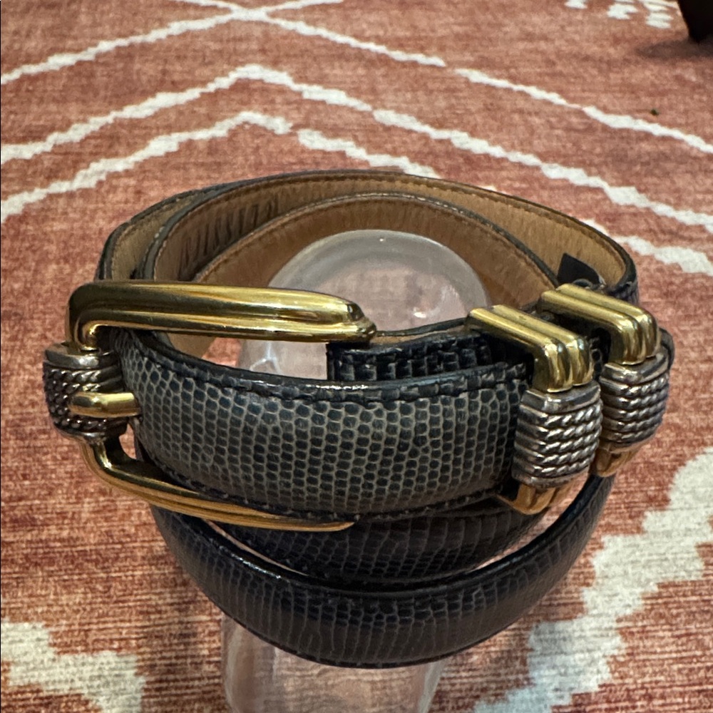 Vintage Brighton Classics Lizard Embossed Leather Belt Mixed Metal USA